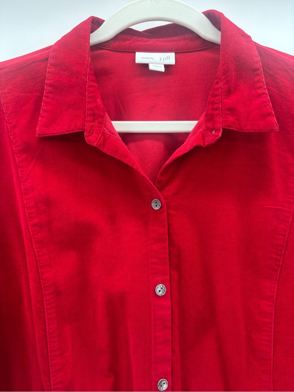 J. Jill Red Corduroy Long-Sleeve Button-Down Tunic Top in Red Size Large - Picture 4 of 7